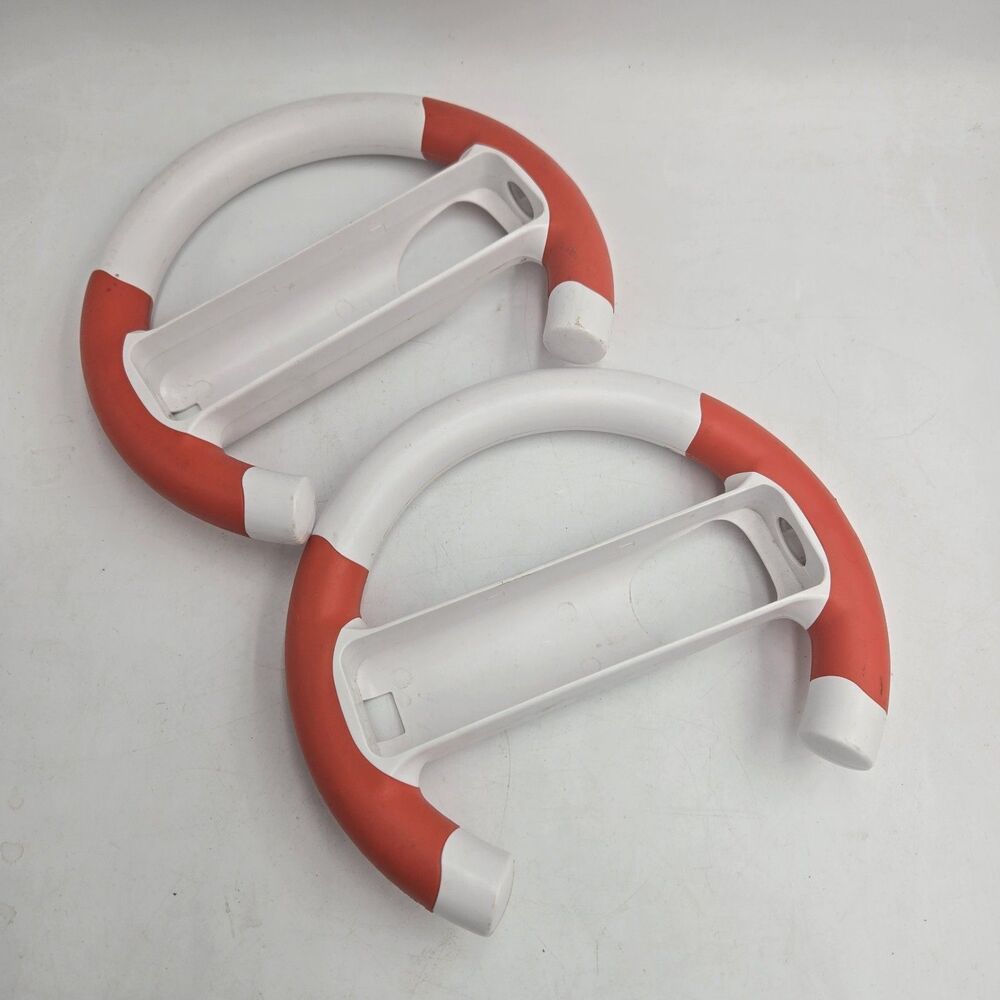 Nintendo Wii Mario Kart Racing Wheel Red White Lot of 2 Wii Remote Holders